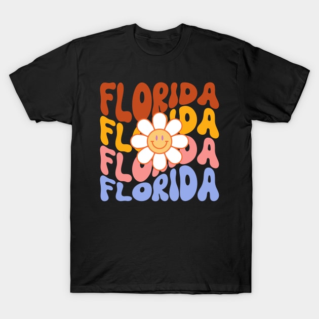 Florida Groovy Daisy Travel Wanderlust State T-Shirt by Lavender Celeste